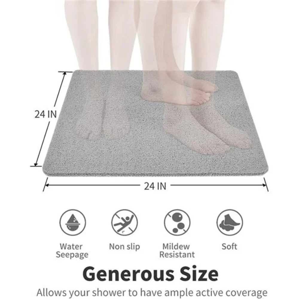Non Slip Shower Mat Bath Mat Quick Drying Bathroom Floor Mat Textured Grey